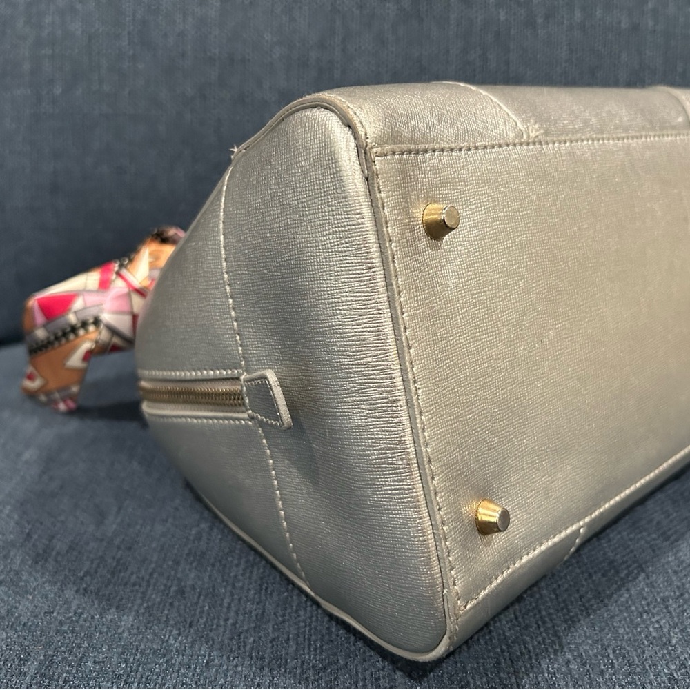 Furla Metallic Silver Leather Satchel with  Bag Scarf - Picture 9 of 13